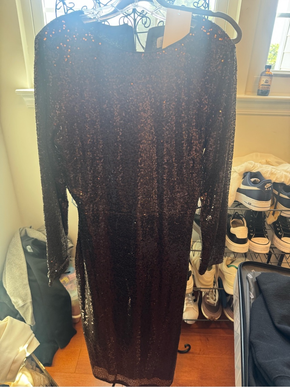 Sequin Long Sleeve Dark Brown Dress